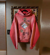 Paly Hollywood Distressed Graphic Fleece Pullover Hoodie