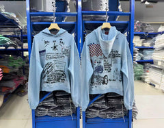 Paly Hollywood Newspaper Print Washed Pullover Hoodie