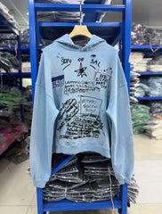 Paly Hollywood Newspaper Print Washed Pullover Hoodie