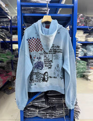 Paly Hollywood Newspaper Print Washed Pullover Hoodie