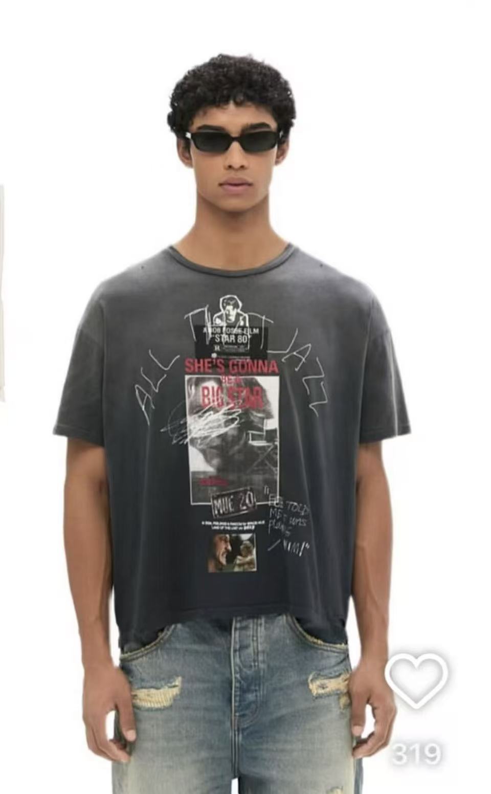 Paly Hollywood Distressed Photo Graphic Washed T-Shirt