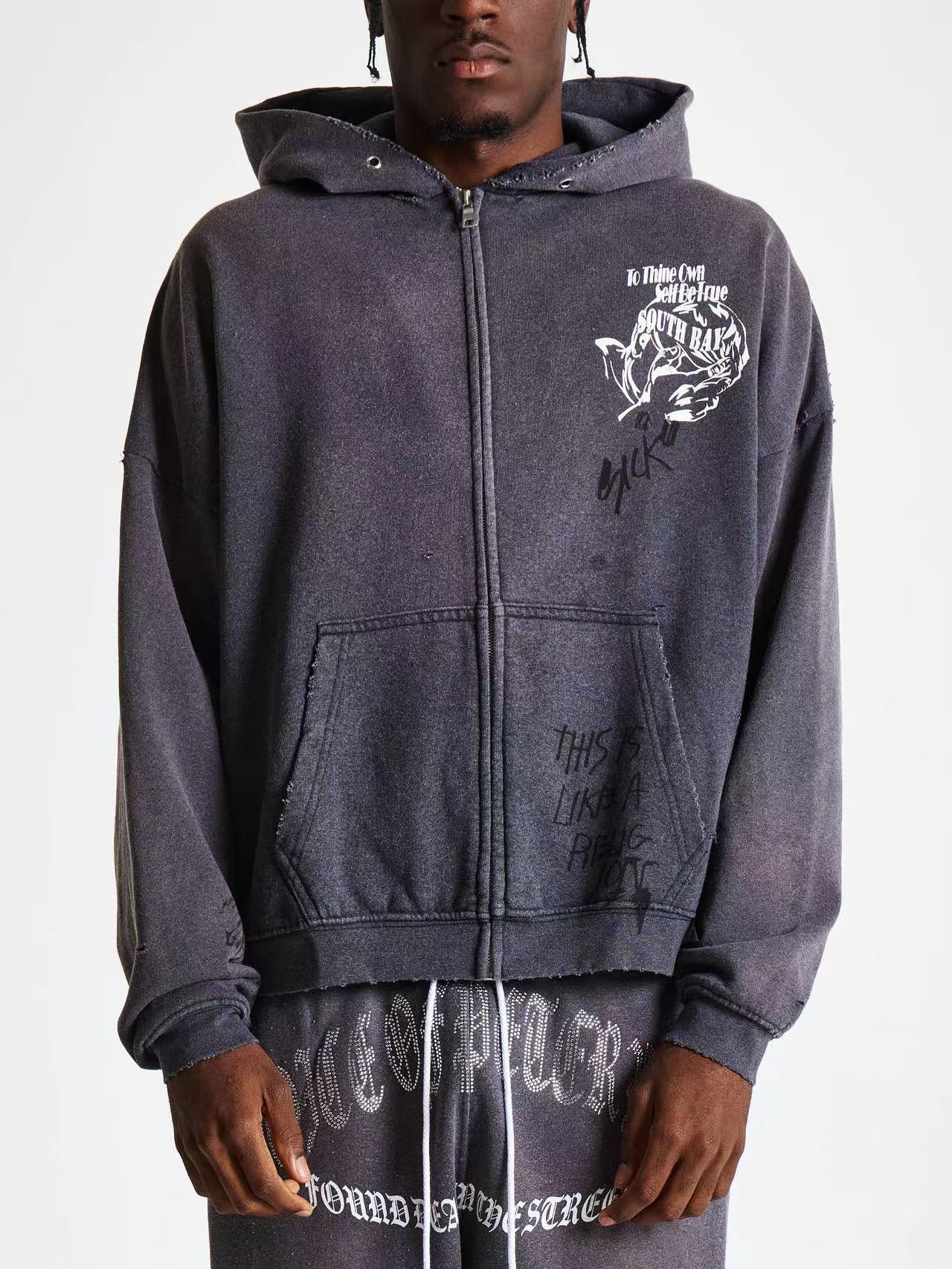 Paly Hollywood Distressed Washed Graphic Hoodie