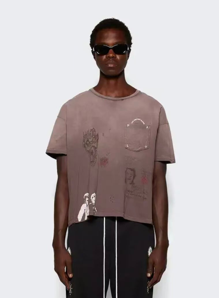Paly Hollywood Vintage Wash Collage Graphic T-Shirt