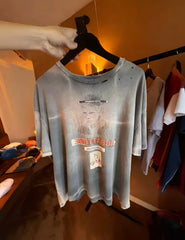 Paly Hollywood Distressed Vintage Washed T-Shirt---Washing Blue