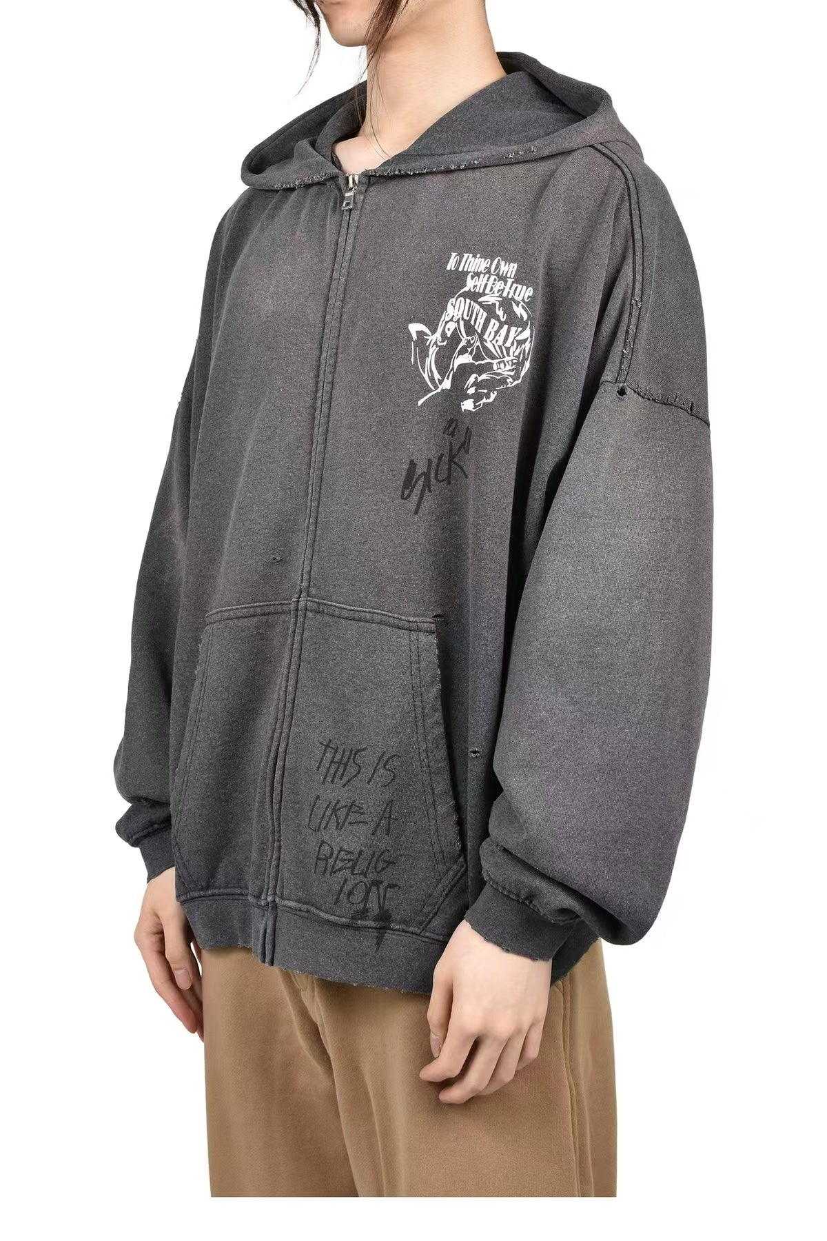 Paly Hollywood Distressed Washed Graphic Hoodie