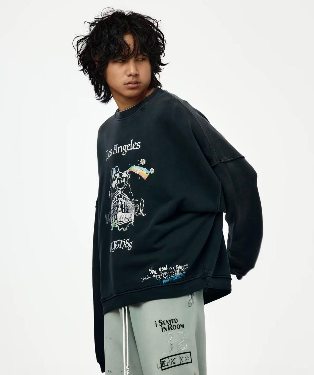 Paly Hollywood Contrast Graphic Fleece Pullover Hoodie