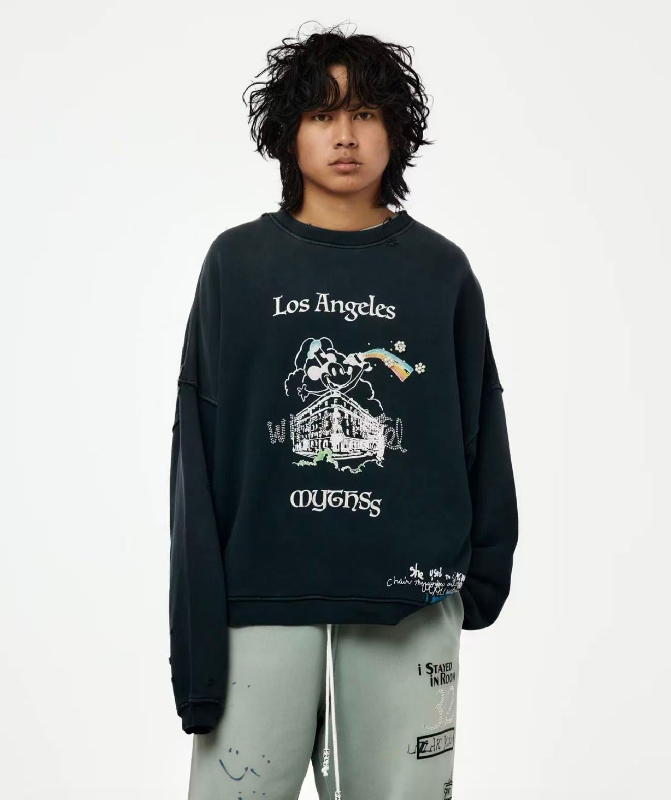 Paly Hollywood Contrast Graphic Fleece Pullover Hoodie