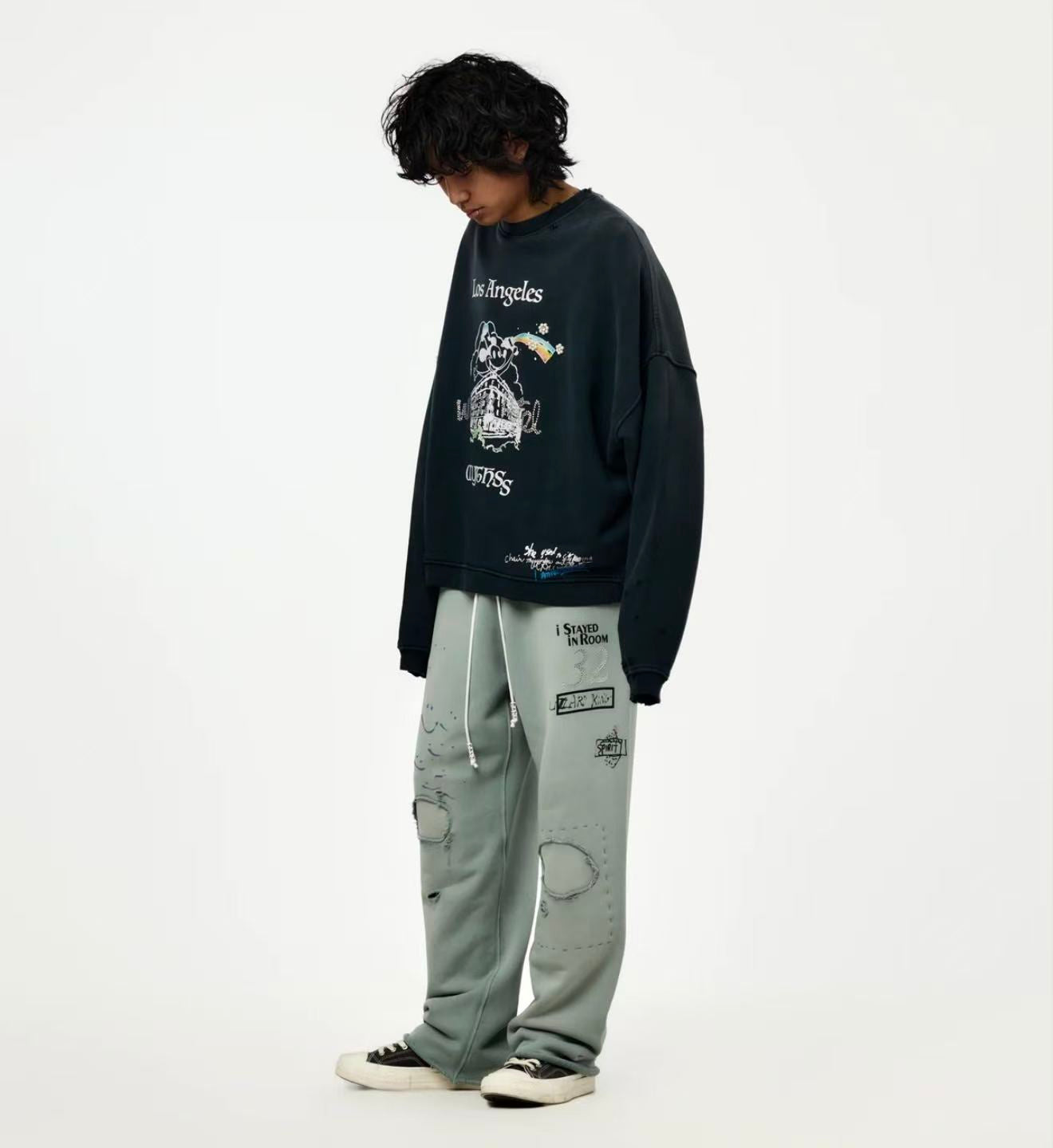 Paly Hollywood Contrast Graphic Fleece Pullover Hoodie
